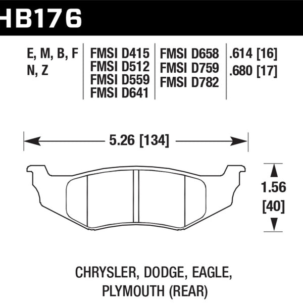 Hawk Chrysler / Dodge / Plymouth Blue 9012 Rear Race Brake Pads