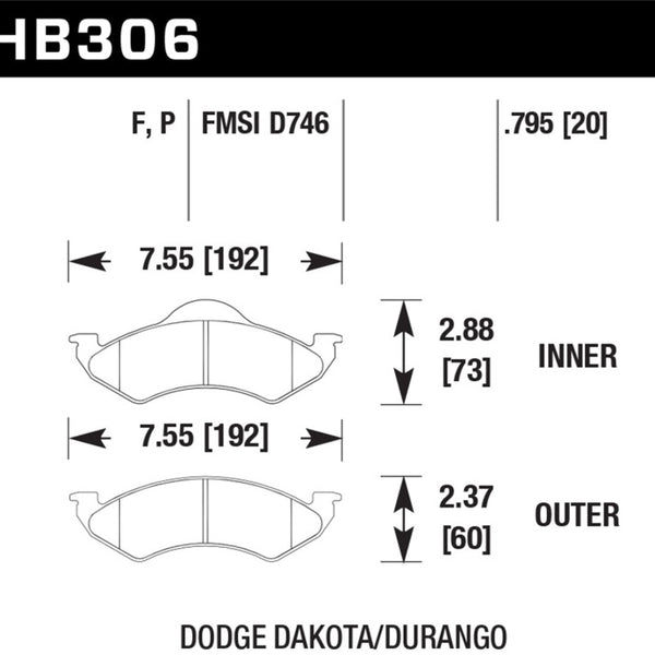 Hawk 98-99 Dodge Durango / 1999 Dodge Dakota Super Duty Front Brake Pads