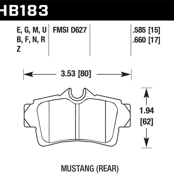 Hawk 01 Ford Mustang Bullitt / 94, 96-99, 01, 03-04 Cobra / 03-04 Mach 1 DTC-60 Race Rear Brake Pads