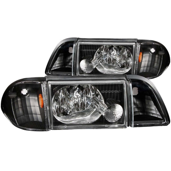 ANZO 1987-1993 Ford Mustang Crystal Headlights Black w/ Corner Lights 2pc