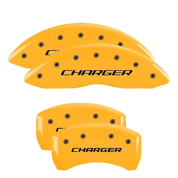 MGP 4 Caliper Covers Engraved Front & Rear Block/Charger Yellow Finish Black Char 2006 Dodge Charger