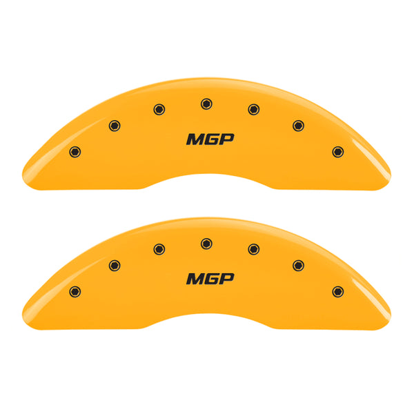 MGP 4 Caliper Covers Engraved Front & Rear MGP Yellow Finish Black Char 2010 Dodge Ram 2500