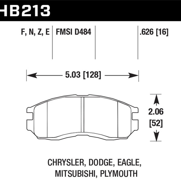 Hawk Chrysler / Dodge / Eagle / Mitsubishi / Plymouth Blue 9012 Race Front Brake Pads