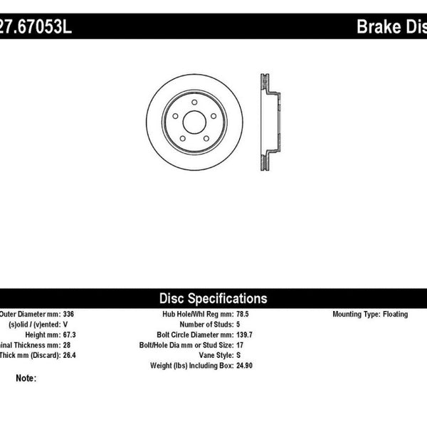 StopTech 04-06 Dodge Durango / 02-10 Ram 1500 (exc Mega Cab) Front Left Slotted & Drilled Rotor