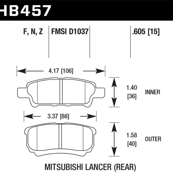 Hawk 07-09 Dodge Caliber R/T / 08-09 Caliber SXT / 08-09 Mitsubishi Lancer DE/ES/GTS HPS Street Rear