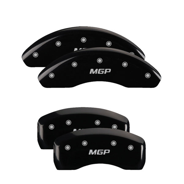 MGP 4 Caliper Covers Engraved Front & Rear Block/Charger Black finish silver ch