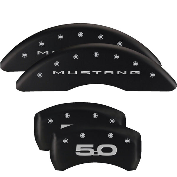 MGP 4 Caliper Covers Engraved Front 2015/Mustang Engraved Rear 2015/37 Black finish silver ch