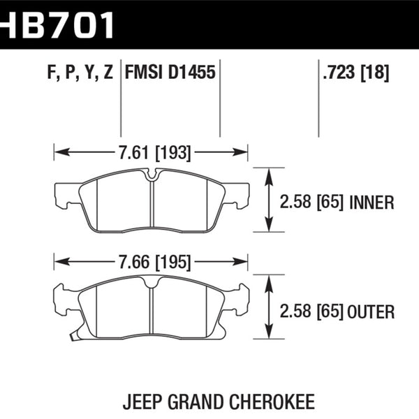 Hawk 11-12 Dodge Durango / 11-12 Jeep Grand Cherokee HPS Front Street Brake Pads
