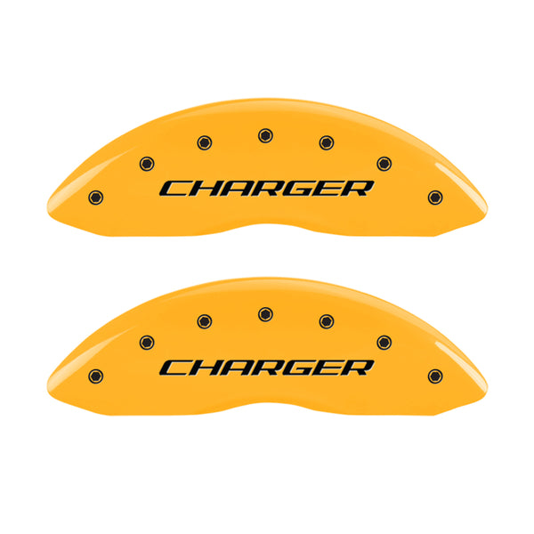 MGP 4 Caliper Covers Engraved Front & Rear Block/Charger Yellow Finish Black Char 2006 Dodge Charger