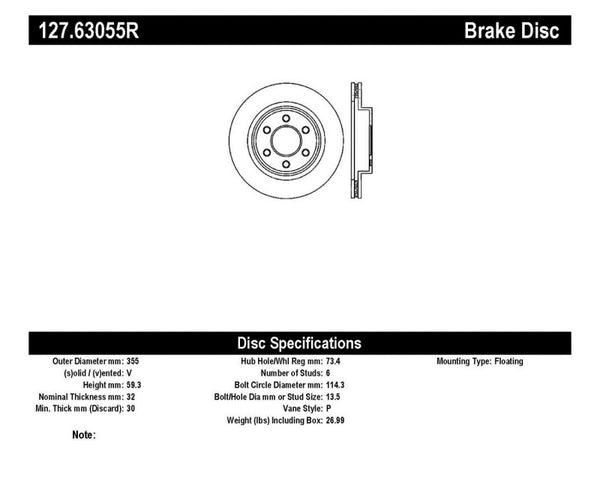 StopTech Power Slot 03-06 & 08-10 Dodge Viper SRT-10 Drilled & Slotted Right Front Rotor