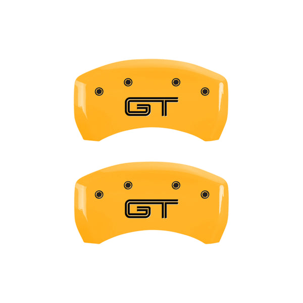MGP 4 Caliper Covers Engraved Front Mustang Engraved Rear GT Yellow finish black ch