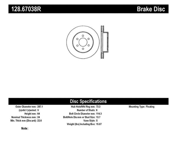 StopTech 97-02 Dodge Dakota 2WD/4WD/98-02 Durango Drilled Right Front Rotor