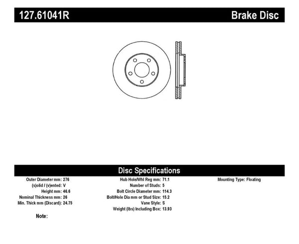 StopTech 94-04 Ford Mustang (exc Cobra & Bullitt) Front Right Slotted & Drilled Rotor