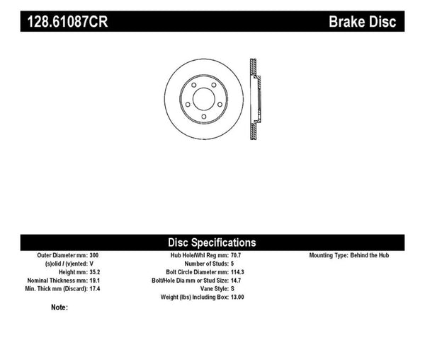 StopTech 05-10 Ford Mustang V6 4.0L / GT V8 4.6L Drilled Right Rear CRYO Rotor