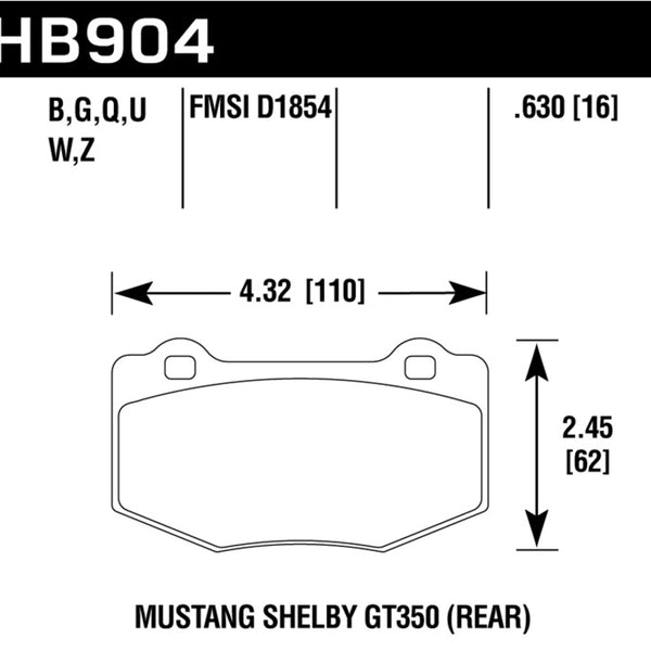 Hawk 15-17 Ford Mustang Shelby GT350/GT350R HP+ Rear Brake Pads