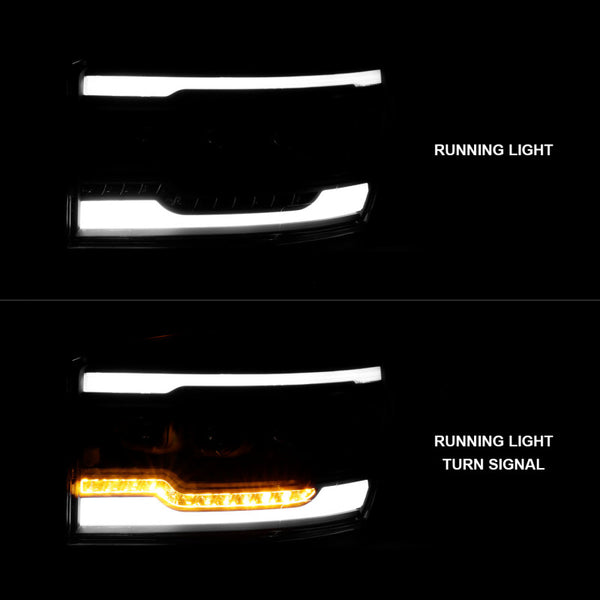 ANZO 06-08 Dodge RAM 1500/2500/3500 LED Projector Headlights w/Light Bar Seq. Signal Black Housing