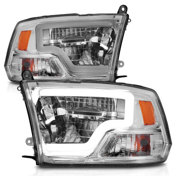 ANZO 2009-2020 Dodge Ram 1500 Full LED Square Projector Headlights w/ Light Bar Chrome Housing