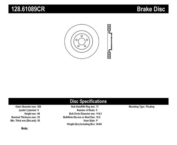 StopTech 07-13 Mustang Shelby / 10-13 GT / 12-13 Boss 302 Fr Right Drilled CRYO-STOP Brake Rotor