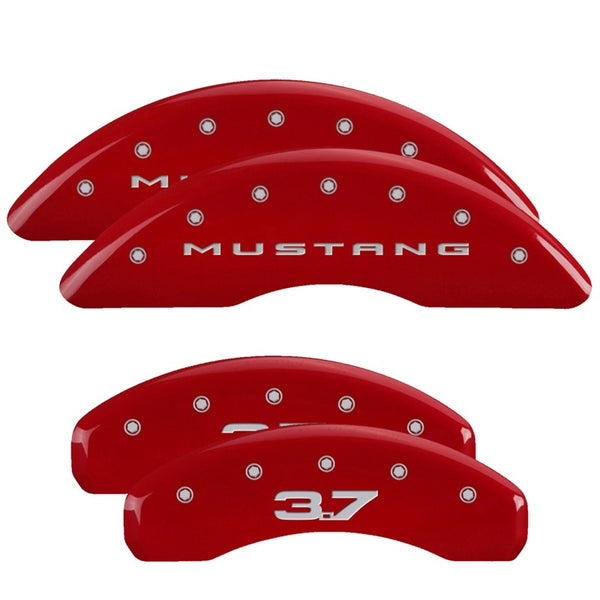 MGP 4 Caliper Covers Engraved Front 2015/Mustang Engraved Rear 2015/37 Red finish silver ch