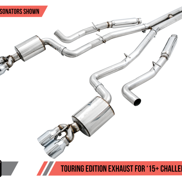 AWE Tuning 15+ Dodge Challenger 5.7 Touring Edition Exhaust - Resonated - Chrome Silver Quad Tips