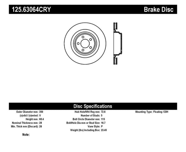 Stoptech 05-17 Chrysler 300 / 06-08 Magnum / 06-16 Charger Rear CRYO-STOP High Carbon Rotor