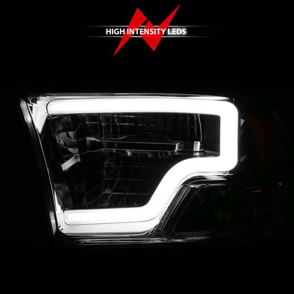 ANZO 2009-2020 Dodge Ram 1500 Full LED Square Projector Headlights w/ Light Bar Chrome Housing