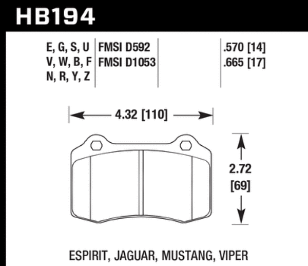 Hawk ER-1 Endurance Racing Brake Pads Mustang / Camaro / Lotus Brembo Calipers