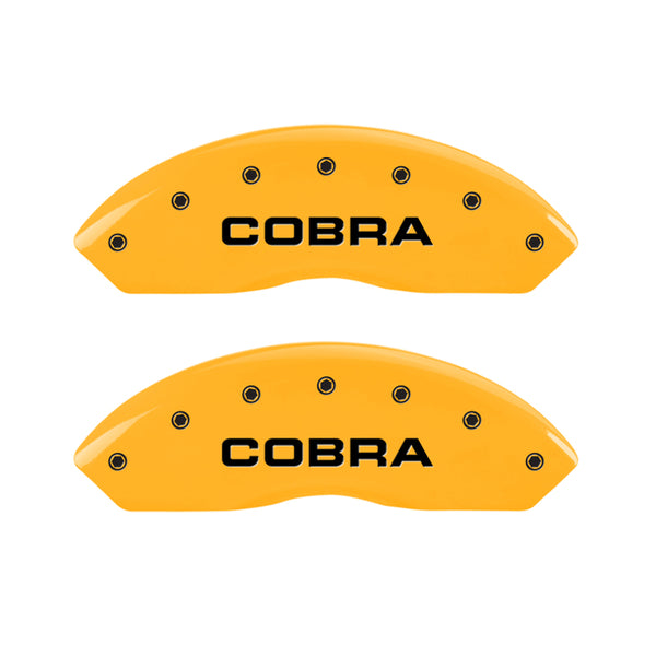 MGP 4 Caliper Covers Engraved Front & Rear Cobra Yellow Finish Black Char 2006 Ford Mustang