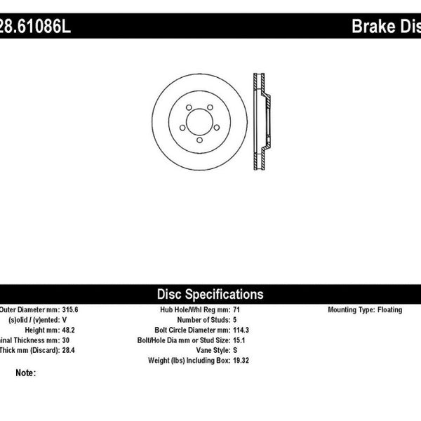 StopTech Power Slot 05-10 Mustang GT V8-4.6L Front Left Drilled Rotor