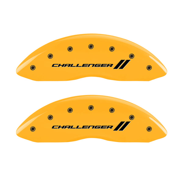 MGP 4 Caliper Covers Engraved Front & Rear With stripes/Challenger Yellow finish black ch