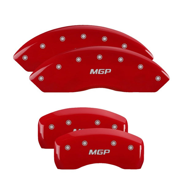 MGP 4 Caliper Covers Engraved Front Mustang Engraved Rear Bar & Pony Red finish silver ch