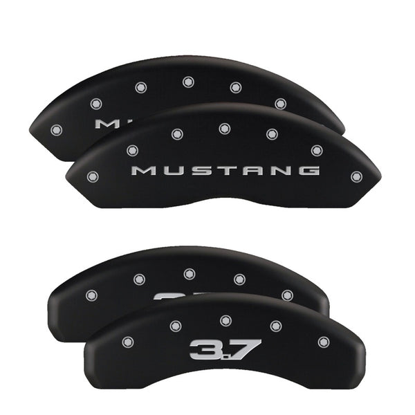 MGP 4 Caliper Covers Engraved Front 2015/Mustang Engraved Rear 2015/37 Black finish silver ch