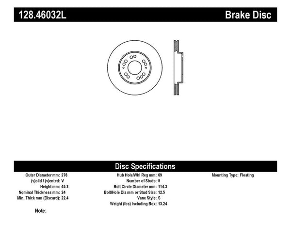 StopTech 91-96 Dodge Stealth / 4/89-99 Mitsubishi Eclipse Turbo Drilled Left Front Rotor