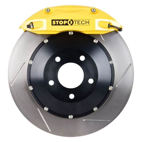 StopTech 87-93 Ford Mustang Front BBK w/ Yellow ST-40 Calipers Slotted 332x32mm Rotors/Pads/SS Lines