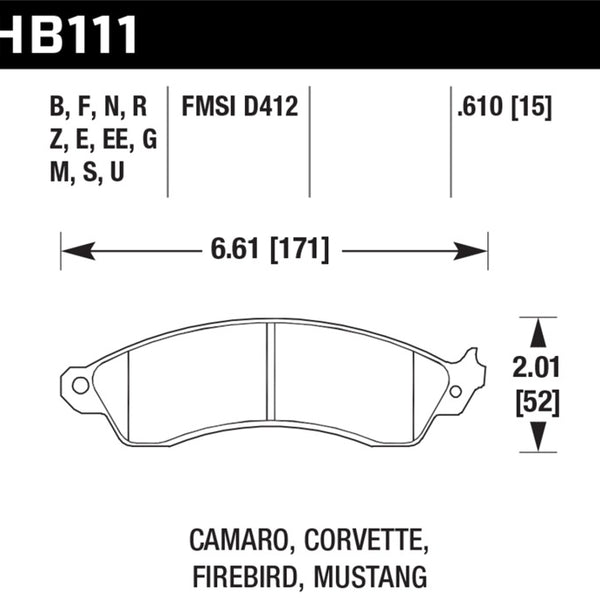 Hawk 94-04 Mustang Cobra / 88-95 Corvette 5.7L / 88-92 Camaro w/ Hvy Duty Brakes Front DTC-70 Pads