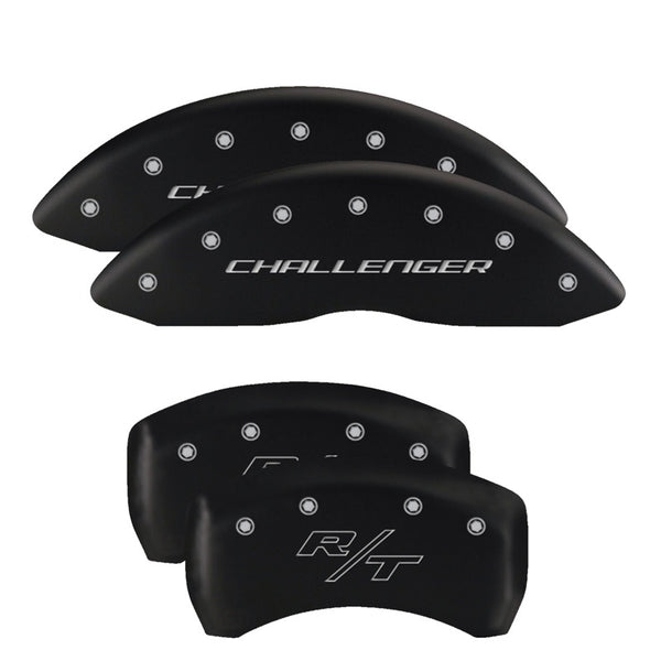 MGP 4 Caliper Covers Engraved Front Cursive/Challenger Engraved Rear RT Black finish silver ch