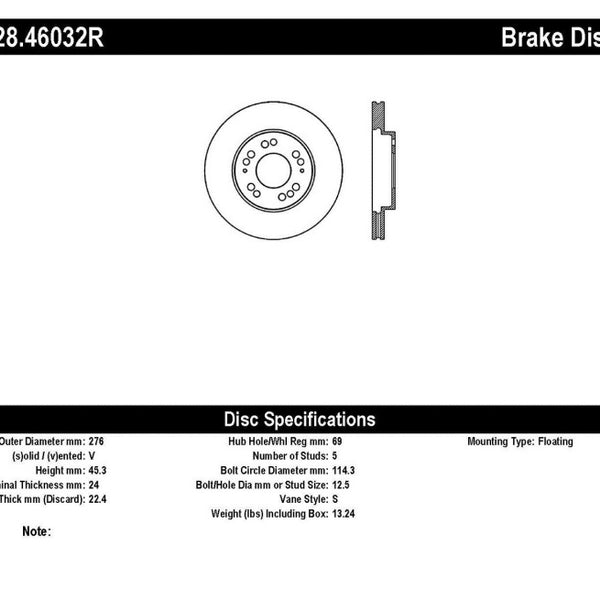 StopTech 91-96 Dodge Stealth / 4/89-99 Mitsubishi Eclipse Turbo Drilled Right Front Rotor