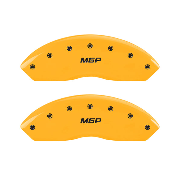 MGP 4 Caliper Covers Engraved Front & Rear MGP Yellow Finish Black Char 2004 Ford Mustang