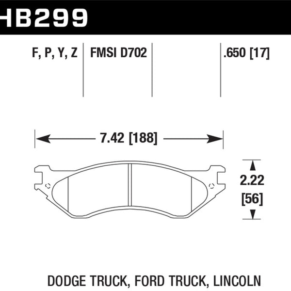 HawkDodge B1500 VanDurango/1500 Pickup/1500 Van / Ford / Lincoln LTS Street Front & Rear Brake Pad