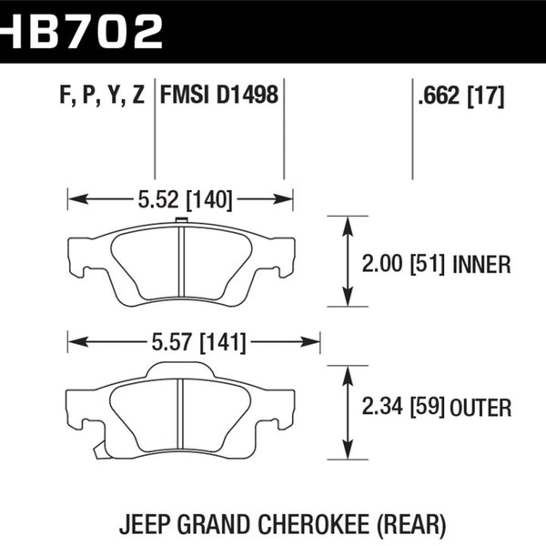 Hawk 11-12 Dodge Durango / 11-12 Jeep Grand Cherokee HPS 5.0 Rear Street Brake Pads