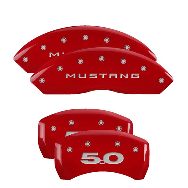 MGP 4 Caliper Covers Engraved Front Mustang Engraved Rear 50 Red finish silver ch