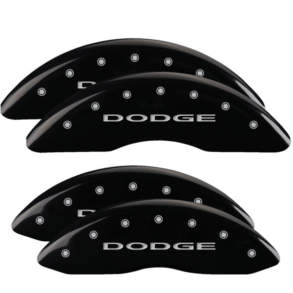 MGP 4 Caliper Covers Engraved Front & Rear With out stripes/Dodge Black finish silver ch