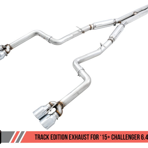 AWE Tuning 2015+ Dodge Challenger 6.4L/6.2L SC Track Edition Exhaust - Quad Chrome Silver Tips