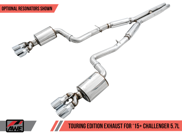 AWE Tuning 15+ Dodge Challenger 5.7 Touring Edition Exhaust - Resonated - Chrome Silver Quad Tips