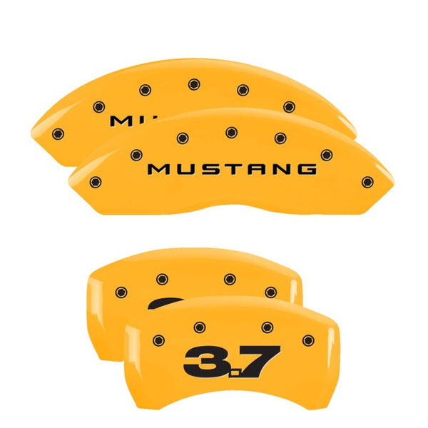 MGP 4 Caliper Covers Engraved Front Mustang Engraved Rear 37 Yellow finish black ch