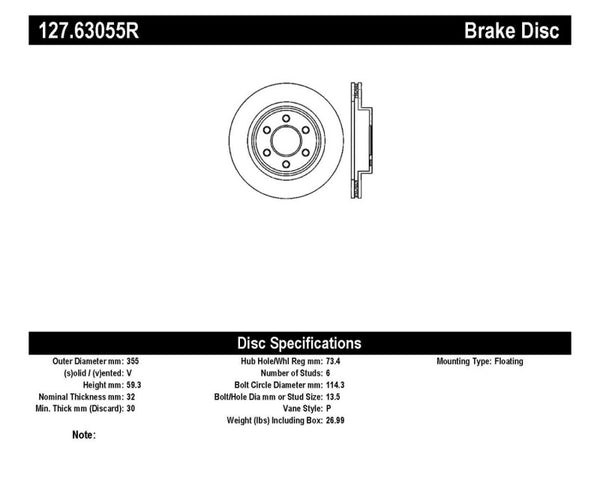 StopTech Power Slot 03-06 & 08-10 Dodge Viper SRT-10 Drilled & Slotted Right Front Rotor