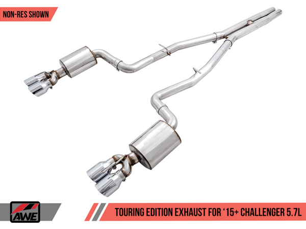 AWE Tuning 15+ Challenger 5.7 Touring Edition Exhaust - Non-Resonated - Chrome Silver Quad Tips