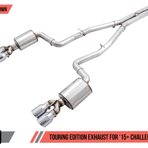 AWE Tuning 15+ Challenger 5.7 Touring Edition Exhaust - Non-Resonated - Chrome Silver Quad Tips