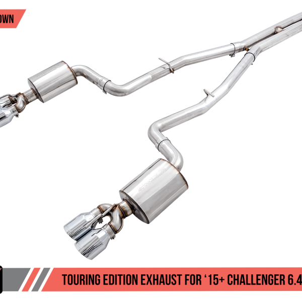 AWE Tuning 2015+ Dodge Challenger 6.4L/6.2L Non-Resonated Touring Edition Exhaust - Quad Silver Tips