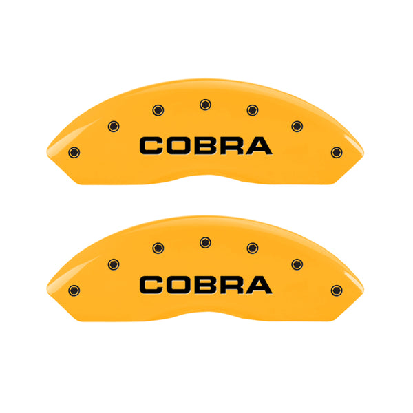 MGP 4 Caliper Covers Engraved Front Cobra Rear Snake Yellow Finish Black Char 2008 Ford Mustang